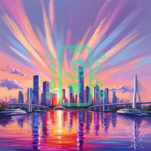 Vibrant Sunset Over a Modern City Skyline
