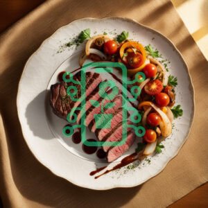 Perfectly Cooked Steak with Fresh Vegetable Garnish