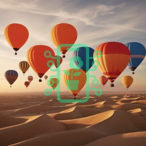 Colorful Hot Air Balloons Over Desert Dunes