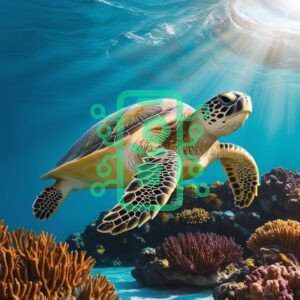 Sea Turtle Gliding Over a Vibrant Coral Reef