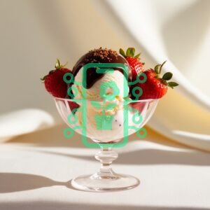 Vanilla Ice Cream with Chocolate Sauce and Strawberries