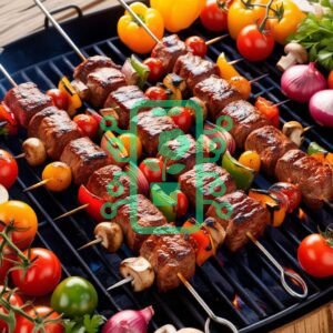 Grilled Meat and Vegetable Skewers on BBQ