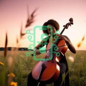 Cellist Playing Melodies in a Serene Sunset Field