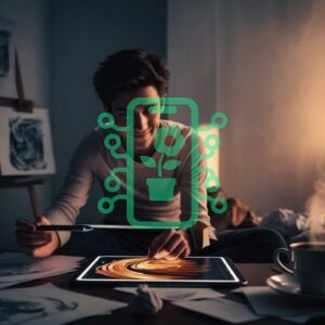 Young Artist Drawing on a Tablet in a Cozy Setting