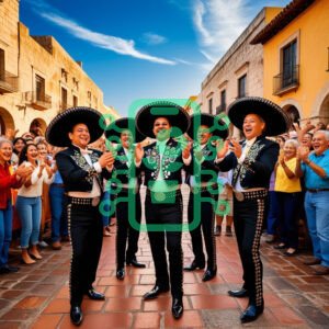 Mariachi Band Performing in a Festive Town Square