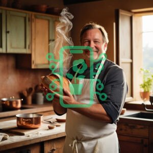 Smiling Baker Holding Freshly Baked Artisan Bread