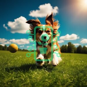 Happy Dog Chasing a Ball in the Park