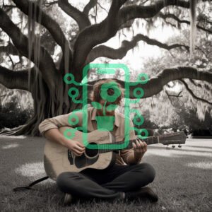 Acoustic Guitarist Playing Under a Majestic Oak Tree
