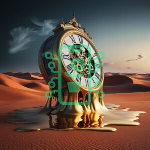 Melting Clock in a Desert Landscape