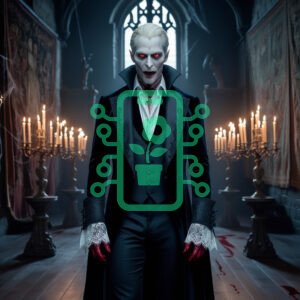 Vampire Lord in a Gothic Castle with Red Eyes