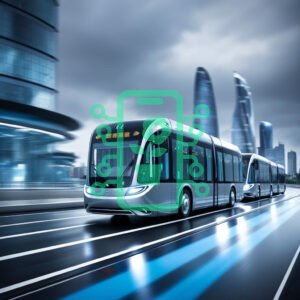 Futuristic Autonomous Bus in a Modern City