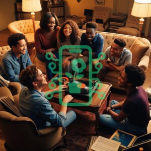 Friends Enjoying Vinyl Records in a Cozy Living Room