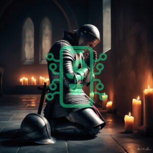 Knight Praying in a Candlelit Chapel for Strength