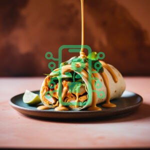 Delicious Wrap with Drizzled Sauce and Fresh Herbs