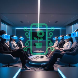 Group of People Using Virtual Reality Headsets in a Room