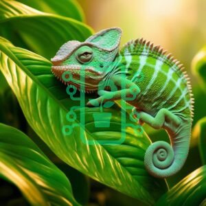 Green Chameleon Resting on a Vibrant Leaf