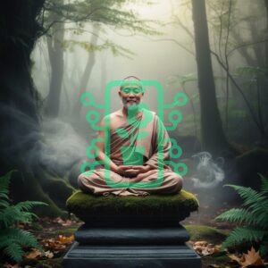 Serene Monk Meditating in a Misty Forest