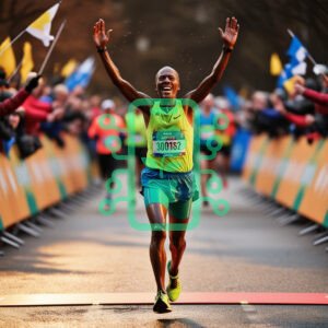 Runner Crossing the Finish Line with Triumph