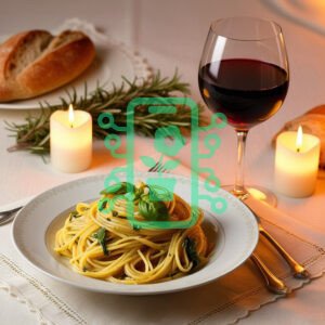 Romantic Dinner with Pasta and Red Wine