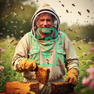 Beekeeper working with honeycomb and bees in nature