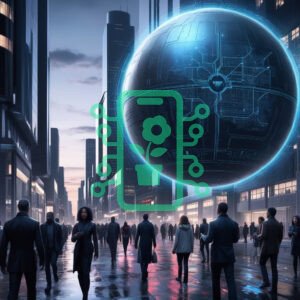 Futuristic City with Holographic Technology Display