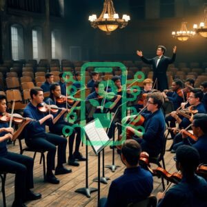 Youth Orchestra Rehearsing in an Elegant Concert Hall