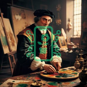 Renaissance Artist Mixing Paints in a Studio Setting