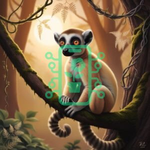 Adorable Lemur Sitting on a Mossy Tree Branch