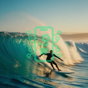 Surfer Riding a Wave at Sunset