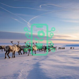 Reindeer Herd Traversing a Snowy Arctic Landscape