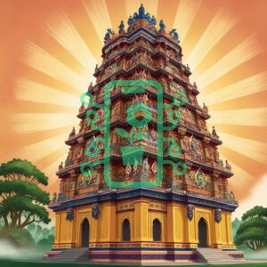 Ornate Temple Tower with Radiant Backdrop