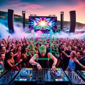 DJ Energizing Crowd at a Vibrant Outdoor Festival