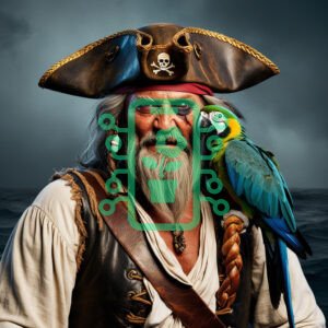Legendary Pirate with Parrot by the Stormy Sea