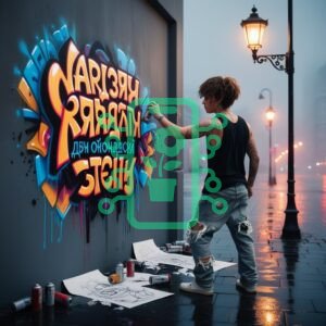 Street Artist Creating Colorful Graffiti at Night