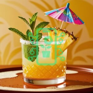 Tropical Pineapple Cocktail with Mint and Umbrella