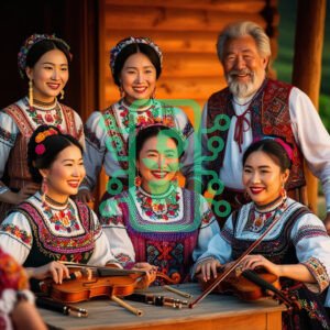 Traditional Folk Ensemble in Vibrant Cultural Attire