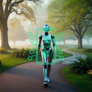 Futuristic Robot Walking in a Serene Park