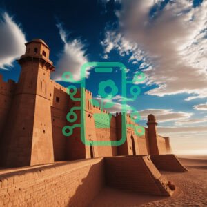 Ancient Desert Fortress Under Dramatic Skies