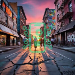 Urban Street Art and Cyclists at Sunset