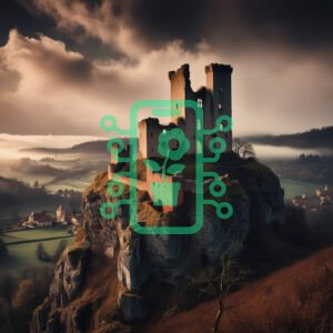 Ancient Castle Ruins on a Misty Hilltop