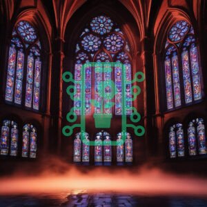 Majestic Cathedral with Illuminated Stained Glass Windows