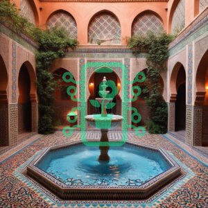 Elegant Moroccan Courtyard with a Central Fountain