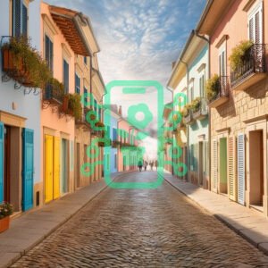 Colorful Cobblestone Street in a Quaint European Town