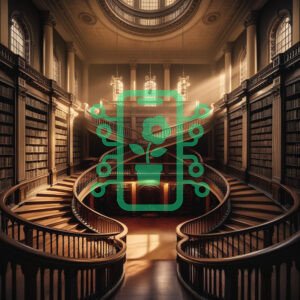 Majestic Library with Sunlit Spiral Staircases