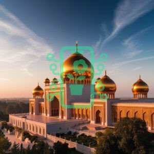 Golden Domed Mosque Illuminated by Sunset